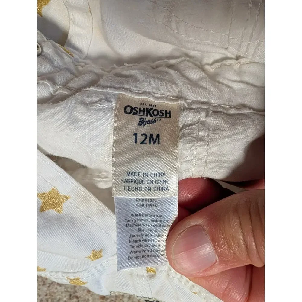 OshKosh B’gosh Baby Star Print Overalls Size 12M White Gold Cotton Bib Overalls
